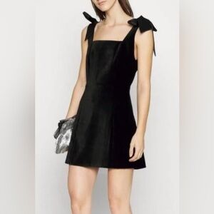 Alice + Olivia Women's Black Velvet Satin Squared Neck Mini Dress